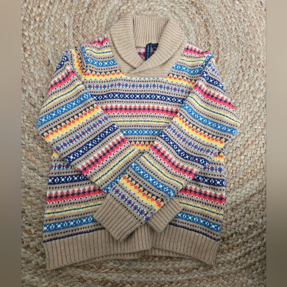 Janie and Jack Size 7 Fair Isle Multicolor  Sweater With Shawl Collar EUC